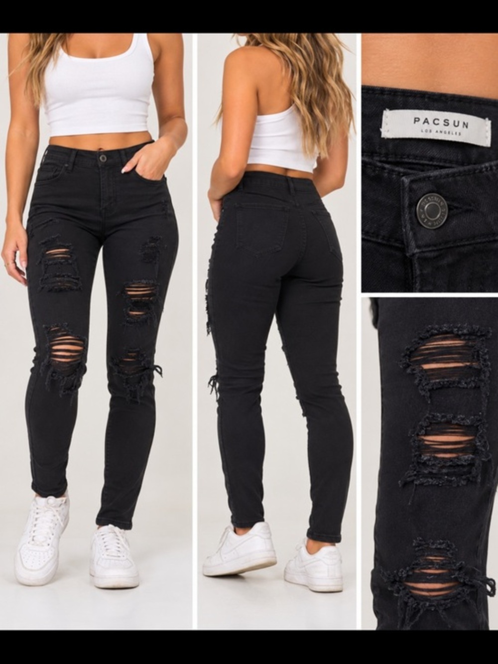 PacSun Los Angeles Black High Rise Distressed Ripped Jeggings Jeans Size 29